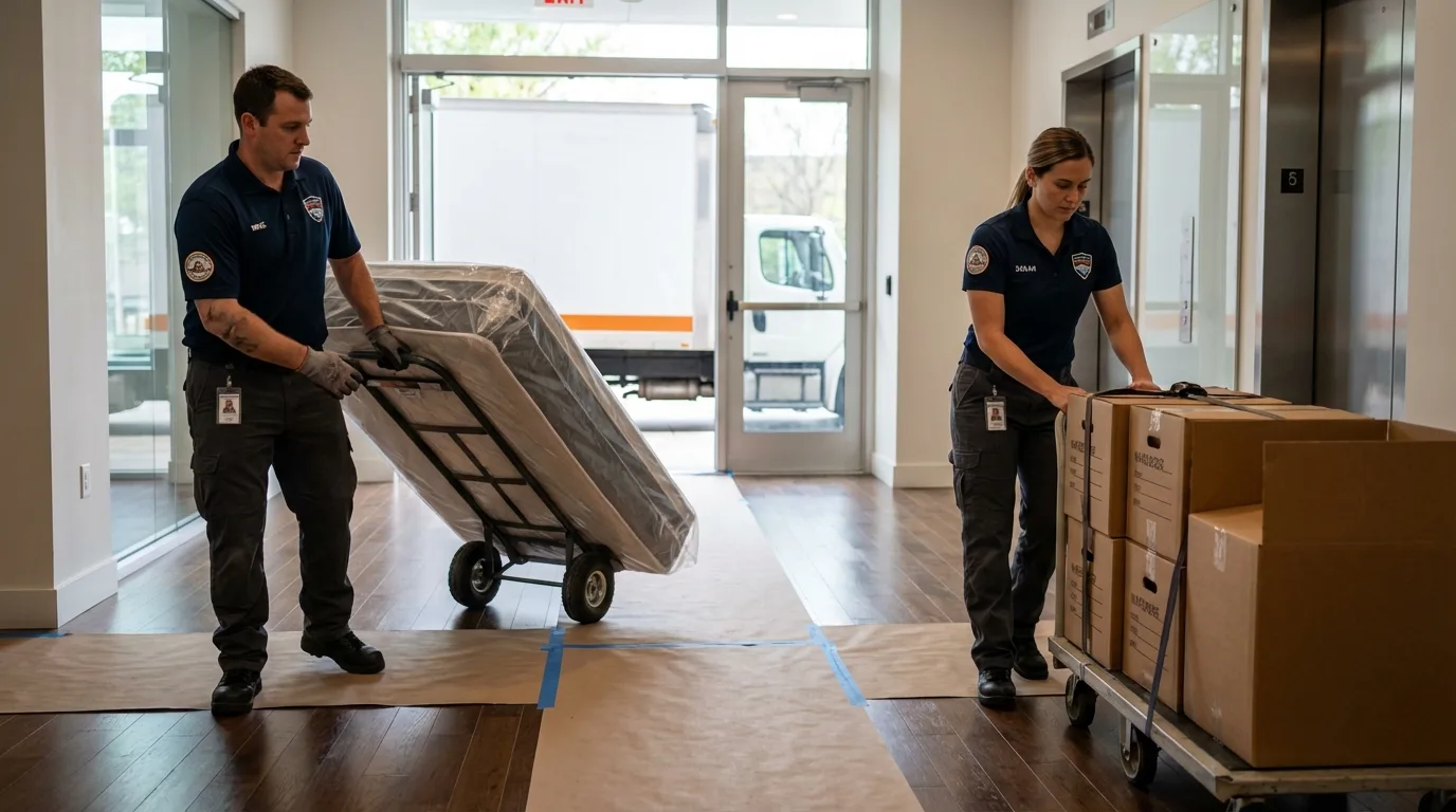 Professional apartment movers loading elevator in Franklin Park, IL