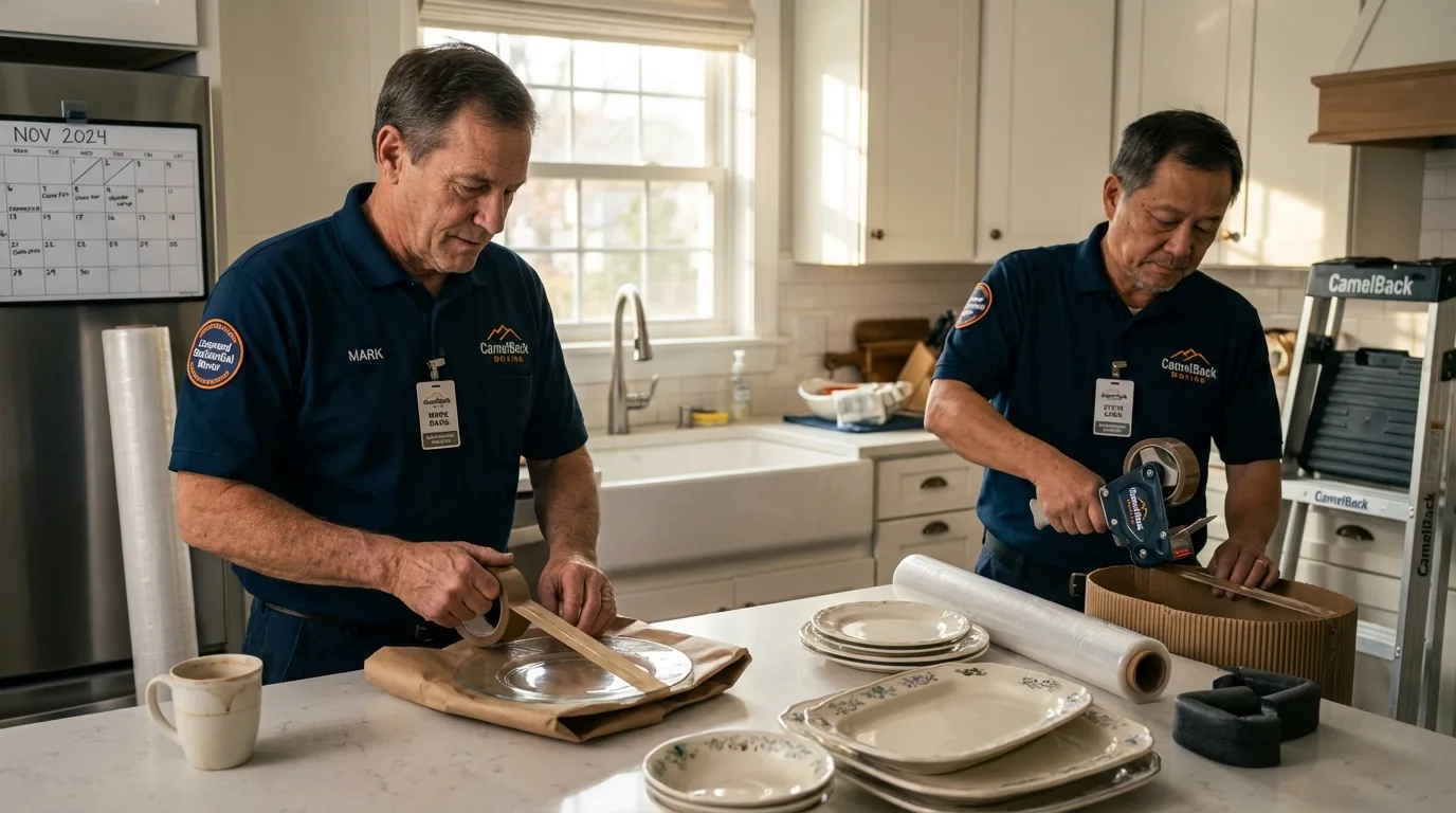 Professional crew packing kitchen dishware in Franklin Park, IL